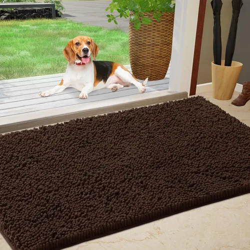 IM HOME Tapete de chenilla absorbente para exterior 36" x 24", tapetes lavables antideslizantes para perros, tapete para puerta interior para Marrón