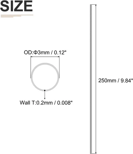 Miniatura 2 de DTGN Tubo de acero inoxidable 304 de 0.118 in x 0.008 in x 9.843 in (ODxWall TxL) - Paquete de 2 - Bueno para equipos de maquinaria - Tubería