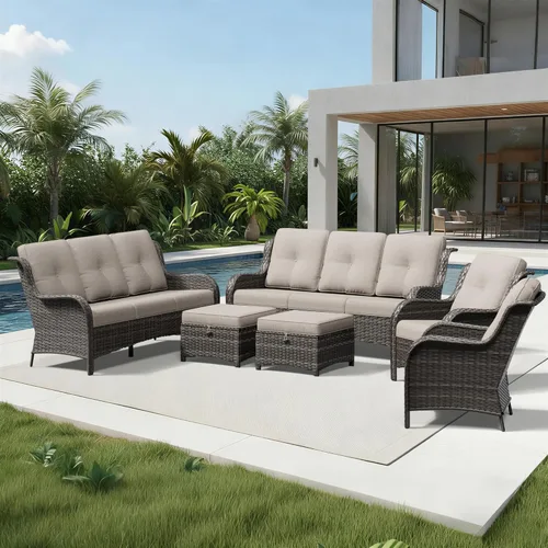 Miniatura 126 de Joyside Juego de sillas de mimbre para patio, juego de 3 piezas de mimbre para exteriores con 2 sillas reposabrazos y 1 mesa auxiliar para terraza