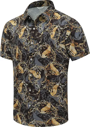 Miniatura 36 de SheLucki - Camisa hawaiana para hombre, unisex, de manga corta, con botones, para la playa y el verano, ropa casual estampada con sombra de palmas