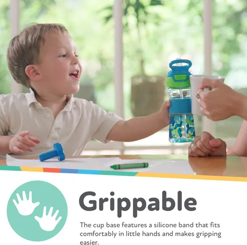Miniatura 3 de Nuby Thirsty Kids Flip-It - Vaso para beber sin derrames con boquilla suave, 12 onzas, más de 18 meses, color camuflaje aguamarina, esenciales