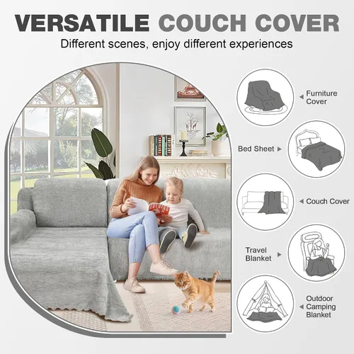 Miniatura 6 de juego de fundas 100% impermeables para sofá modular para perros de felpilla en forma de L, juego de manta para sofá con borlas, funda deslizante
