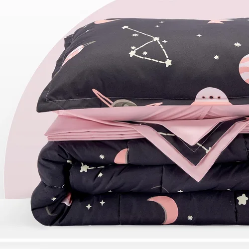 Miniatura 6 de SLEEP ZONE - Juego de edredón de 5 piezas tamaño Individual para niños, estampado suave, con edredón, sábanas y fundas para cojín y almohada, diseño