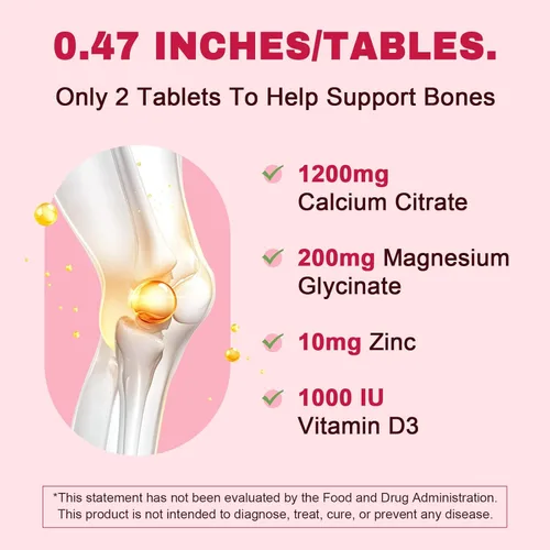 Miniatura 2 de Citrato de calcio de 1200 mg con suplemento de vitamina D3 para mujeres y hombres, calcio y magnesio zinc D3 para la salud de los músculos óseos