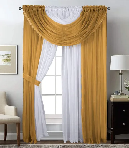Miniatura 20 de Sapphire Home Cortinas traslúcidas – Juego de 4 paneles de dos tonos con cenefa y alzapaños, 55 x 63 pulgadas, cortina ligera filtrante de luz