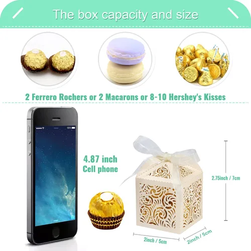 Miniatura 3 de COTOPHER 60 cajas de recuerdo cortadas con láser, caja de regalo pequeña de 2 x 2 x 2.75 pulgadas para regalos, recuerdos de fiesta de boda