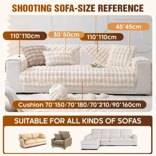 Miniatura 2 de soputry Cojín grueso de felpa de conejo para sofá, funda de sofá antideslizante súper suave, funda de almohada de piel sintética súper suave, fundas