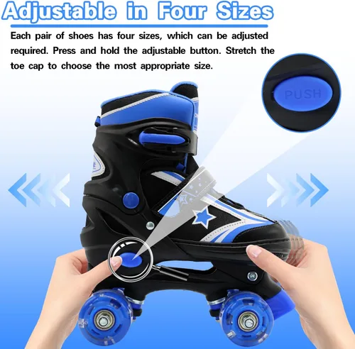 Miniatura 2 de Kids Roller Skates for Boys Girls, 4 Size Adjustable Kids Rollerskates with Light Up Wheels Roller Skates for Boys Girls Ages 5-8 8-12 Azul marino