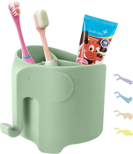 Miniatura 15 de Soporte para cepillos de dientes para niños, lindo soporte para cepillos de dientes de elefante para niños, soporte para pasta de dientes para baño