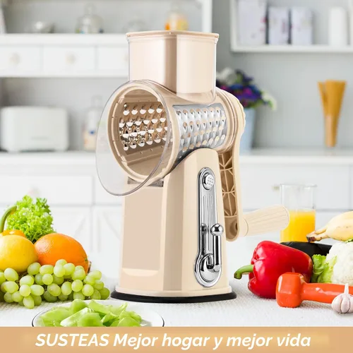 Miniatura 7 de SUSTEAS Rallador de queso rotativo con mango - Triturador de verduras con 5 cuchillas bien diseñadas y base de succión fuerte, rebanador