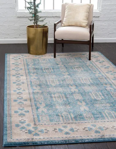 Miniatura 12 de Unique Loom Salzburg Collection - Alfombra clásica de diseño tradicional de inspiración oriental, 2 x 3 pies, color beige y azul
