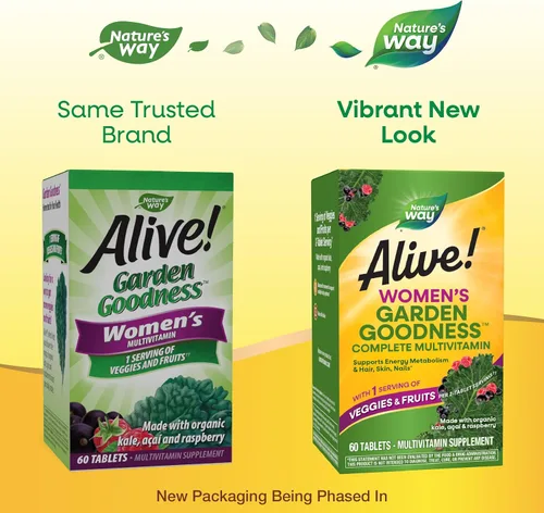 Miniatura 2 de Nature's Way Alive! Women's Garden Goodness Multivitamínico completo, 1 porción de verduras y frutas por porción de 2 tabletas, con col rizada