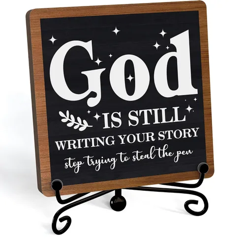 Miniatura 65 de Decoración Inspiradora Cristiana para Escritorio, Letrero "Dios Todavía Está Escribiendo Tu Historia", Decoración de Escritorio para Oficina, Hogar