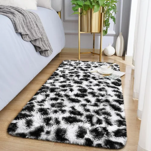Miniatura 5 de Amearea Soft Small Leopard Rugs for Bedroom, 2x4 Feet Fluffy Black and White Runner Rugs, Comfy Cheetah Print Throw Rug Faux Fur Animal Print Rug