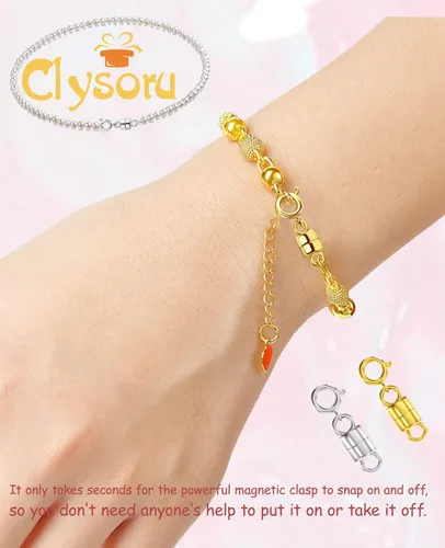 Miniatura 6 de Clysoru Broches y cierres para collares, cuentas de oro y plata de 14 quilates, extensor de cadena, collares y pulseras con bloqueo de seguridad, 12