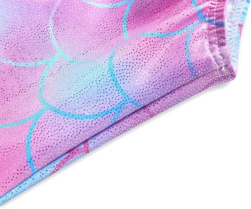Miniatura 21 de HOZIY - Leotardos de gimnasia con pantalones cortos brillantes para niñas pequeñas; estampados de unicornio, aurora, arco iris, sirena, dinosaurio
