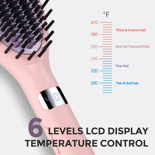 Miniatura 4 de Rozamor Cepillo alisador de cabello iónico – Cepillo alisador de cerámica con 6 ajustes de temperatura, pantalla LCD, apagado automático, plancha