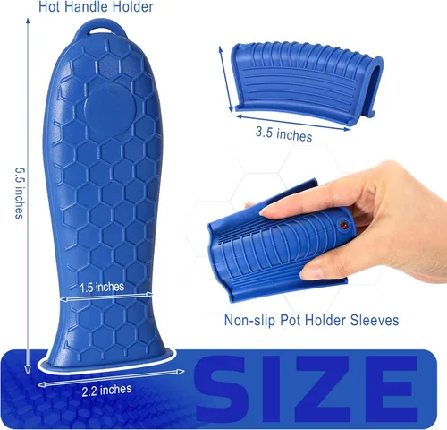 Miniatura 4 de Joyhalo Cubierta de mango de sartén de hierro fundido, paquete de 6 fundas resistentes al calor, funda de silicona para sartén de hierro fundido