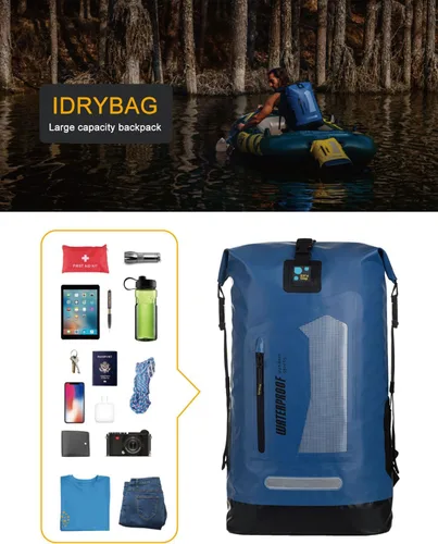 Miniatura 6 de IDRYBAG Mochila impermeable para hombres 20L/30L/40L, bolsa seca flotante para kayak, mochila seca para senderismo Azul