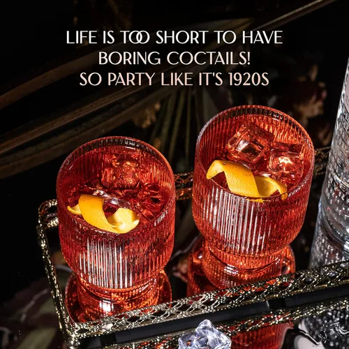 Miniatura 5 de GLASSIQUE CADEAU Vasos de cóctel vintage Art Deco acanalados, juego de 4, vasos dobles de cristal de 12 onzas para beber whisky clásico, ginebra