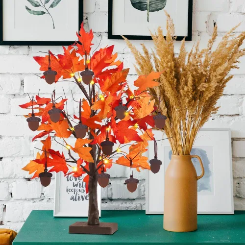 Miniatura 2 de YEAHOME Decoraciones de otoño para el hogar, decoraciones de Acción de Gracias, árbol de hojas de arce de otoño iluminado de 24 pulgadas/2 pies