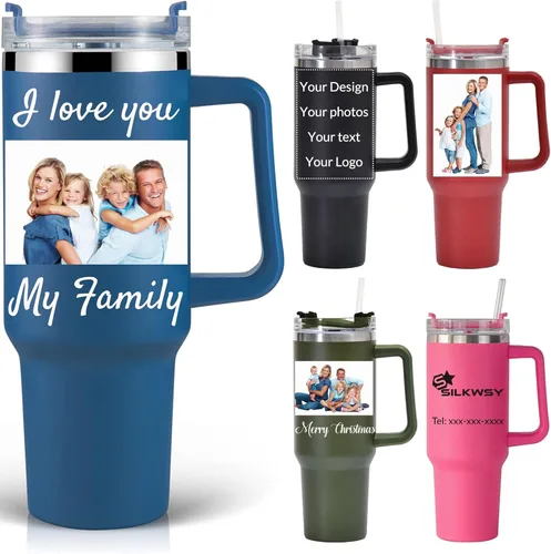 Miniatura 9 de Vaso de acero inoxidable con foto personalizada de 20 onzas / 30 onzas, taza de café personalizada con tapa y pajilla, taza aislada al vacío