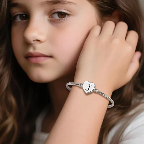 Miniatura 5 de MUERDOU Pulsera con inicial para mujer, pulsera de 26 letras del alfabeto, pulsera con dije de corazón y cable, regalos para ella