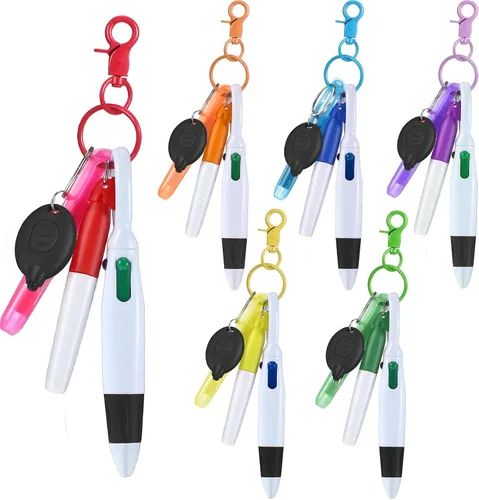 Miniatura 15 de 30 piezas de clip retráctil para bolígrafo de lanzadera con mini resaltador, bolígrafo de insignia de enfermera, marcador de neón, llavero LED, clip