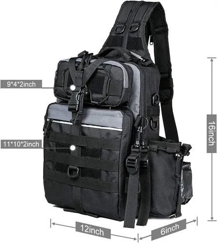 Miniatura 2 de Blisswill - Bolsa de almacenamiento para equipo de pesca al aire libre - Mochila de pesca grande resistente al agua G: negro y gris