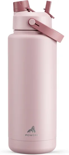 Miniatura 58 de POWCAN - Botella de agua térmica 2 en 1, sorbete y tapa con boquilla, antifugas, acero inoxidable sin BPA, apta portavasos automóvil, bebida fría 24