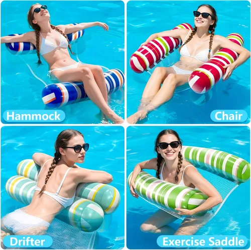 Miniatura 2 de Flotadores de piscina para adultos, paquete de 3 flotadores inflables para piscina, hamaca de agua con malla, esenciales para vacaciones en la playa