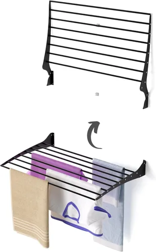 Miniatura 38 de foxydry Tendedero plegable para colgar en la pared, vertical plegable para interiores y exteriores, en acero aluminio (31.5 in)