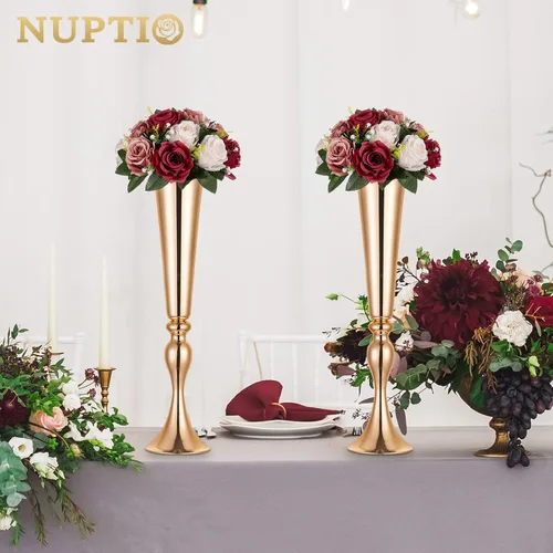 Miniatura 4 de NUPTIO Centros de mesa de flores artificiales para mesas, 10 unidades, color borgoña, rosa polvorienta y blanco cremoso, bolas de rosas falsas