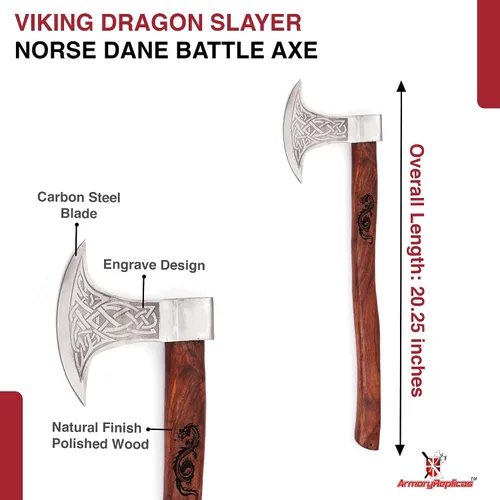 Miniatura 2 de Armory Replicas™ Dragon Slayer - Hacha de batalla vikinga – Hacha de decapitación de acero al carbono de 23 pulgadas con diseño de nudo, opciones