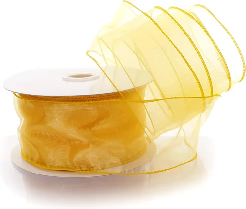 Miniatura 10 de Cinta de organza transparente con alambre de 2.5 pulgadas, color plateado de 10 yardas
