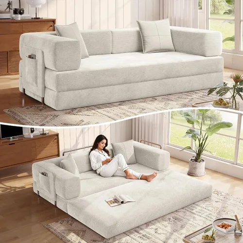 Miniatura 14 de MoonSpeak Sofá cama de 78.8 pulgadas para sala de estar, sofá modular convertible con almohada para reposabrazos, sofás modulares plegables de pana