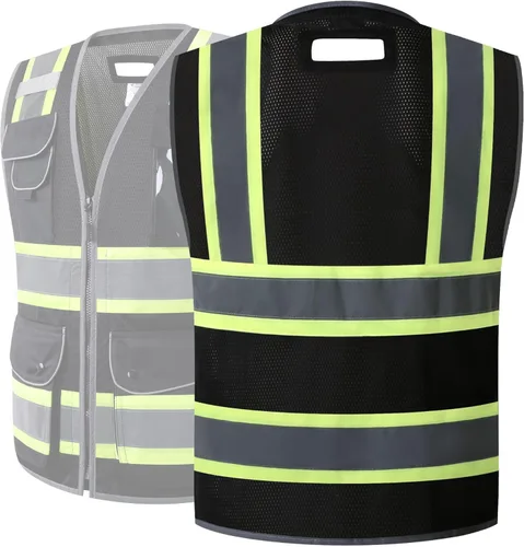 Miniatura 2 de JKSafety - Chaleco de seguridad de malla negra de alta visibilidad con 11 bolsillos para hombres y mujeres, chaleco reflectante de construcción