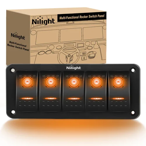 Miniatura 16 de Nilight Panel de interruptor basculante de 2 posiciones, 12V 24V DC, interruptores rojos, aluminio, 5 pines, ON OFF, precableado, impermeable