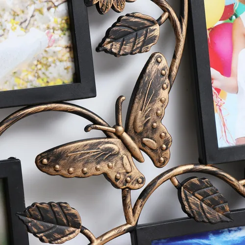 Miniatura 9 de ULTNICE Marco de fotos decorativo para colgar en la pared de 4 aperturas con diseño de collage de flores 3D, material de resina fácil de instalar