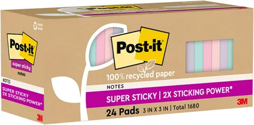 Miniatura 11 de Post-it - Notas superadhesivas de papel 100% reciclado, 3 x 3 pulgadas, 24 blocs, 70 hojas por bloc, pasteles Wanderlust, suministros de regreso a