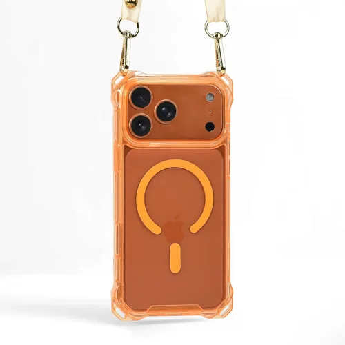 Miniatura 26 de Funda Magnética Cruzada para iPhone 17 Pro, Naranja, Marco Suave Magnético Transparente PC Trasero A Prueba de Golpes Funda Protectora para Teléfono