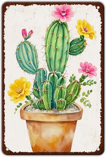 Miniatura 24 de Cartel de metal con diseño de cactus No Pricks Allowed de 8 x 12 pulgadas para decoración de pared