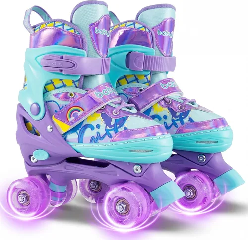 Miniatura 16 de BABY JOY Patines de ruedas de mariposa, 4 tamaños ajustables para niñas, adolescentes y adultos de 5 a 8 a 13 años o más, con ruedas iluminadas