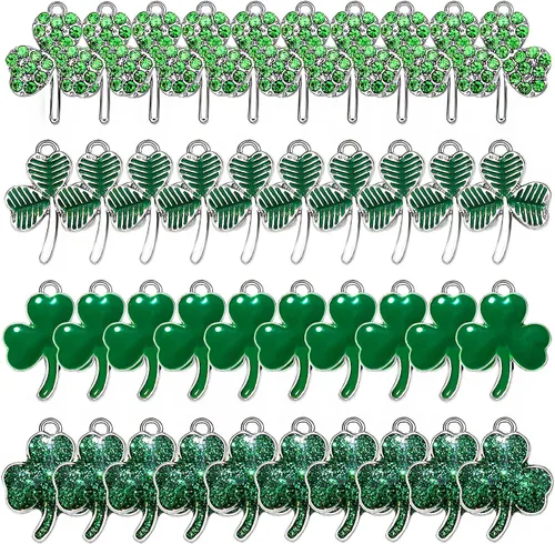 40 dijes de trébol del día de San Patricio para hacer joyas, varios esmaltes irlandeses con hojas verdes de la suerte, dijes para collares,