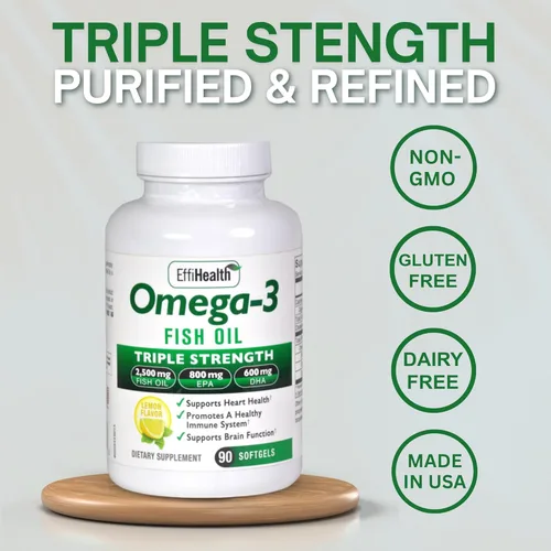 Miniatura 2 de EffiHealth - Aceite de pescado Omega-3 - Aceite de pescado de triple fuerza de 2500 mg, 1200 mg de EPA, 600 mg de DHA - Apoya la salud del corazón