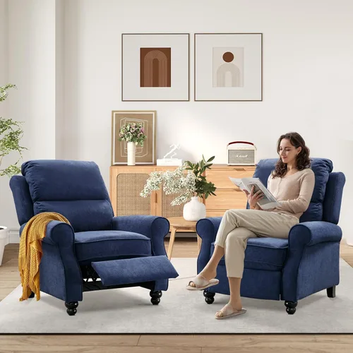 Miniatura 12 de Bonzy Home Sillón reclinable de tela manual para adultos, silla reclinable para sala de estar y dormitorio de color azul marino