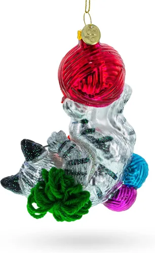 Miniatura 2 de Gatito enredado en bolas de hilo de cristal adorno de Navidad
