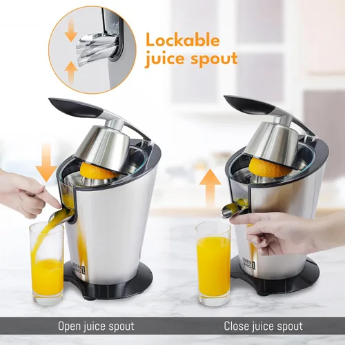 Miniatura 4 de LEBENLANG Exprimidor de cítricos eléctrico con alto rendimiento de jugo Exprimidor de jugo de naranja 200W + 2 conos Exprimidor de limones