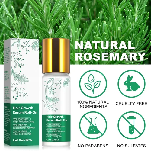 Miniatura 9 de Suero para el crecimiento del cabello roll-on con 3% de romero y redensyl, 2% AnaGain, tratamiento profesional para el crecimiento del cabello