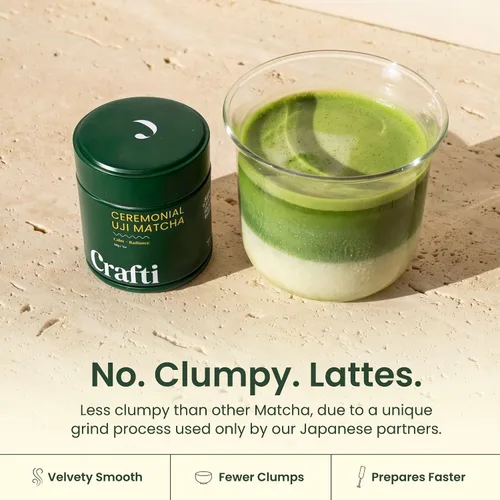 Miniatura 3 de Crafti Polvo de matcha de grado ceremonial (orgánico) – Polvo de té verde matcha japonés auténtico sin azúcar de Uji, Kyoto para lattes de grado